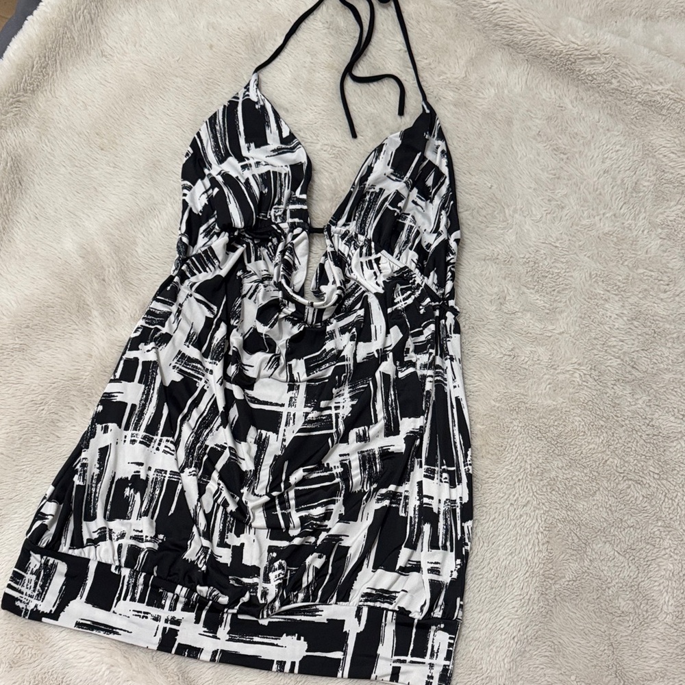 Black & White Halter Mini Dress - S